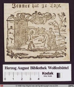 Drei Männer begrüssen sich vor einem Haus, in den Wolken das Tierkreiszeichen Wassermann.