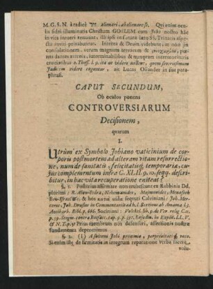 Caput Secundum, Ob oculos ponens Controversiarum Decisionem, quarum ...