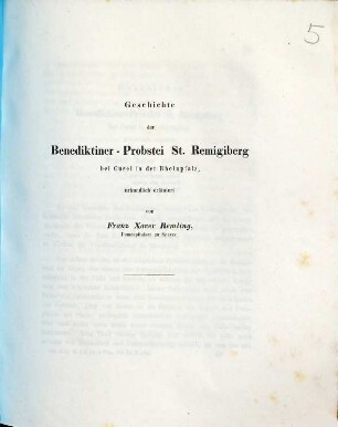 Geschichte der Benediktiner-Probstei St. Remigiberg bei Cusel in der Rheinpfalz