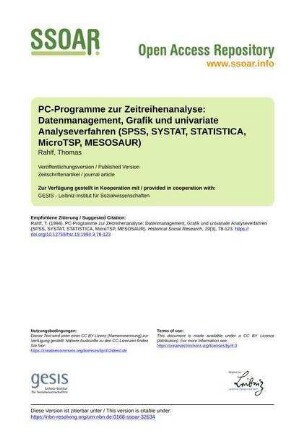 PC-Programme zur Zeitreihenanalyse: Datenmanagement, Grafik und univariate Analyseverfahren (SPSS, SYSTAT, STATISTICA, MicroTSP, MESOSAUR)