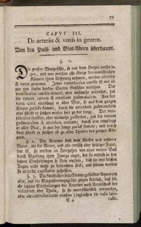 Caput III. De arteriis & venis in genere. = Von den Pulß- und Blut-Adern überhaupt.