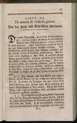 Caput III. De arteriis & venis in genere. = Von den Pulß- und Blut-Adern überhaupt.
