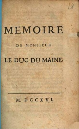 Mémoire de Monsieur le Duc du Maine