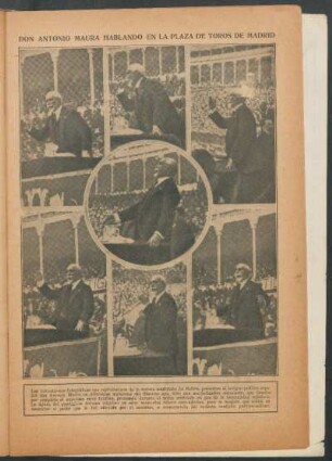 Don Antonio Maura hablando en la Plaza de Toros de Madrid - [Ilustración]