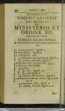 Conspectus Loci Seu Articuli Decimi Sexti De Ministerio Et Ordine Ecclesiastico