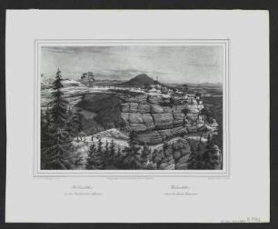 Ansicht von Prebischthor in der Böhmischen Schweiz, Lithographie, um 1840 : Prebischthor in der Sächsischen Schweiz = Prebischthor dans la Suisse Saxonne / N. d. Natur u. auf Stein gez. v. Lütke. - Berlin : Schroeder ; Berlin : Königl. Lith. Institut , [um 1840?]. - 1 Kunstbl. : Lithographie ; 22 x 15 cm
