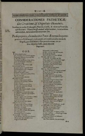 Considerationes Patheticæ, De Creatione, & Dignitate Hominis [...]