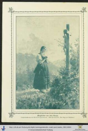 Illustration: Magdalene vor dem Kreuze.