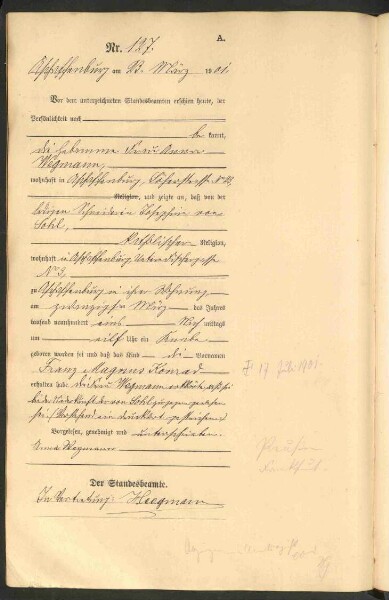 Standesamtsbuch der Stadt Aschaffenburg: Geburten 365/1900 - 184/1901