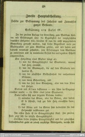 Zweite Hauptabtheilung. Tafeln zur Bestimmung des Inhaltes und Zuwachses ganzer Bestände