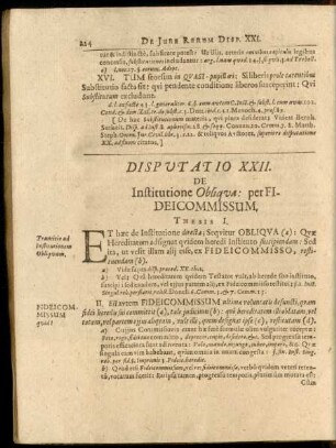 Disputatio XXII. De Institutione Obliqua: per Fideicommissum
