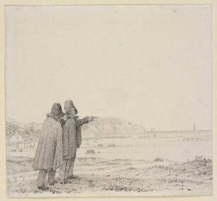 Zwei Männer auf das Meer weisend (Südküste von Rügen, Mönchgut)