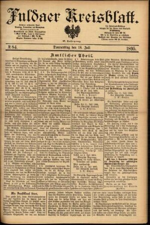 Erste Ausgabe vom Donnerstag, den 18. Juli 1895.