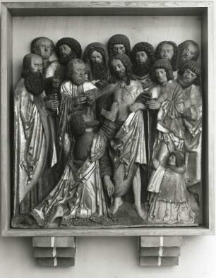 Christus und der ungläubige Thomas im Kreise der Jünger