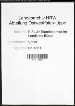 Sterberegister Standesamt Verlar