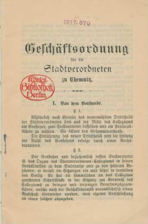 Geschäftsordnung für die Stadtverordneten zu Chemnitz