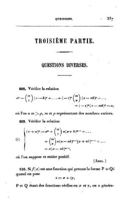 Troisième Partie. Questions Diverses. Solutions.