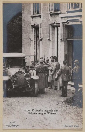 Postkarte "Der Kronprinz begrüßt den Prinzen August Wilhelm"
