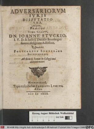 Adversariorum Iuris Disputatio Una