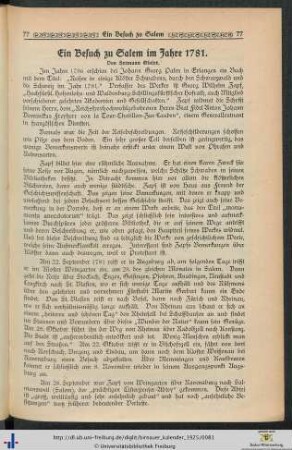 Ein Besuch zu Salem im Jahre 1781.