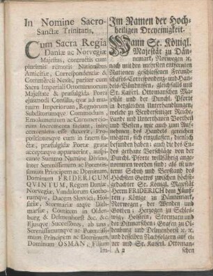 In Nomine Sacro-Sanctæ Trinitatis. Im Namen der Hochheiligen Dreyeinnigkeit