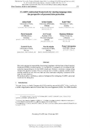 CLARIN contractual framework for sharing language data: the perspective of personal data protection