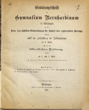 Geschichte des Lyceums zu Meiningen von 1705 - 1742