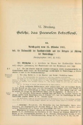 VI. Abteilung. Gesetze, das Seewesen betreffend