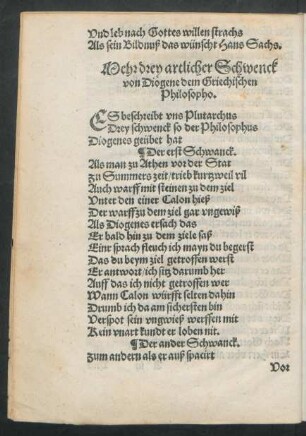 Mehr drey artlicher Schwenck von Diogene dem Griechischen Philosopho.