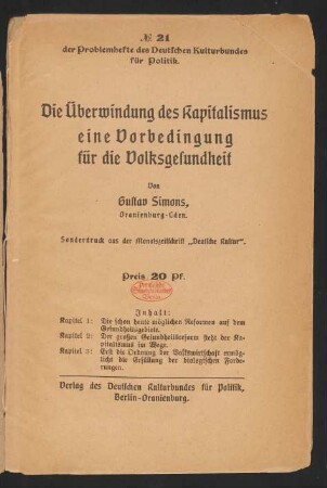 Die Überwindung des Kapitalismus, eine Vorbedingung für die Volksgesundheit