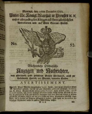 No. 52. Montags, den 25ten December 1752.