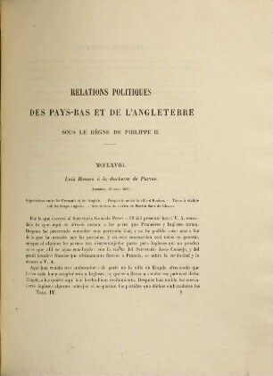 Relations politiques des Pays-Bas et de l'Angleterre sous le règne de Philippe II, 4