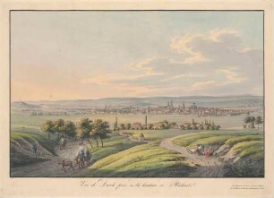 Blick von der Südhöhe oberhalb von Räcknitz bei Dresden nach Norden auf die Stadt Dresden, rechts das Moreau-Denkmal, ganz links Briesnitz (Dresden)
