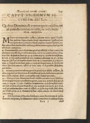 Caput Vigesimum Secundum. Sect. 6. Quibus Dominis, & contra quos vasallos, item ad quem effectum haec ...