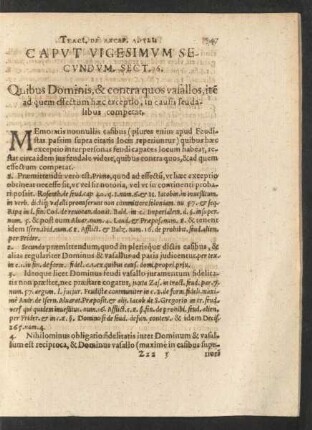 Caput Vigesimum Secundum. Sect. 6. Quibus Dominis, & contra quos vasallos, item ad quem effectum haec ...