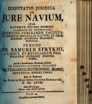 Disp. ... de iure navium
