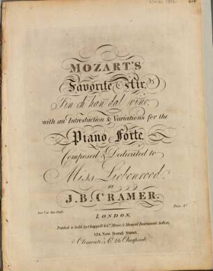 Mozart's favorite air Fin ch'han dal vino : with an introduction & variations for the piano forte