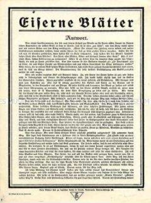 Patriotisches Flugblatt aus der Reihe "Eiserne Blätter", Nr. 70: "Antwort"