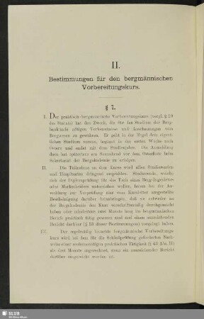 II. Bestimmungen für den bergmännischen Vorbereitungskurs