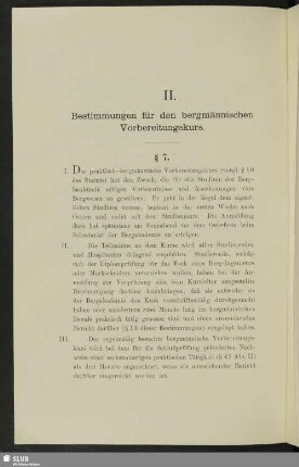 II. Bestimmungen für den bergmännischen Vorbereitungskurs