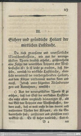 III. Sichere und gründliche Heilart der wirklichen Lustseuche