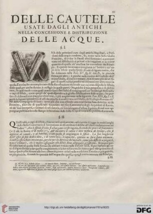 Delle cautele usati dagli antichi nella concessione e distrubizione delle acque