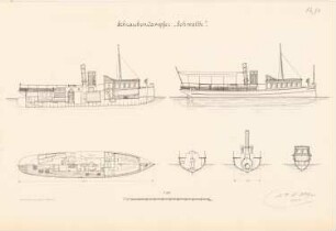 Schraubendampfer »Schwalbe«: Ansicht, Schnitte 1:100