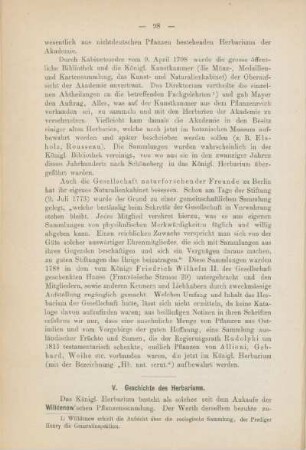 V. Geschichte des Herbariums