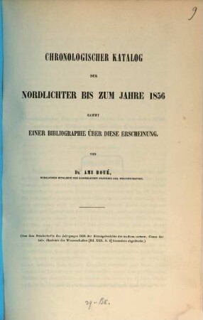 Chronologischer Katalog der Nordlichter bis zum Jahre 1856 sammt einer Bibliographie über diese Erscheinung