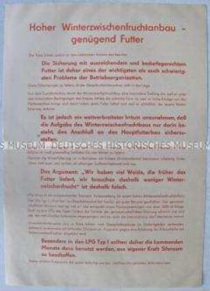 Propagandaflugblatt der SED-Kreisleitung Schleiz zu landwirtschaftlichen Problemen