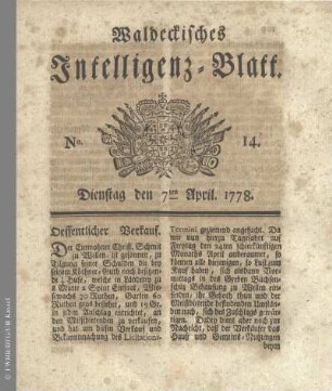 No. 14. Dienstag den 7ten April 1778