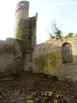 Stadtbefestigung-Stadtmauer im Nordwesten über der Vorderstadt mit Hufeisenturm von Nordosten sowie ansetzenden Stadtmauern (Wehrgang abgetragen)