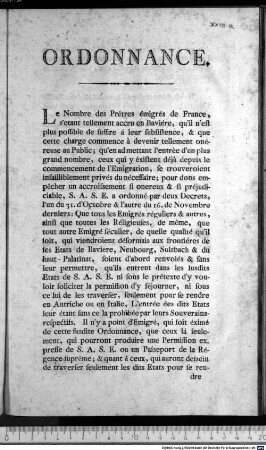 Ordonnance. : Munic le 4. Decembre 1794. La Regence Supreme. Franc. Xav. Kaestl Secretaire.
