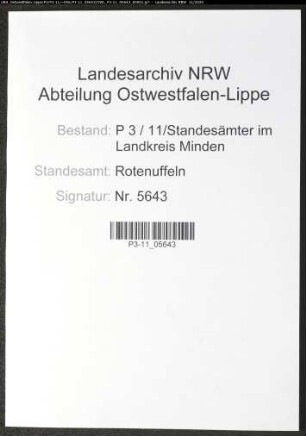 Sterberegister Standesamt Rothenuffeln